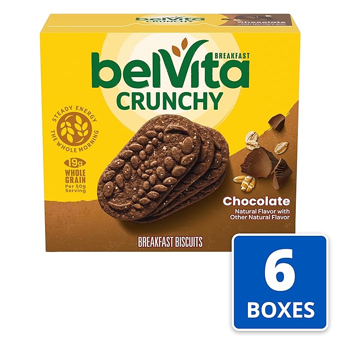 belVita Breakfast Bars Biscuits, Chocolate, 30 Total Packs, 6 Boxes (4 Biscuits Per Pack)