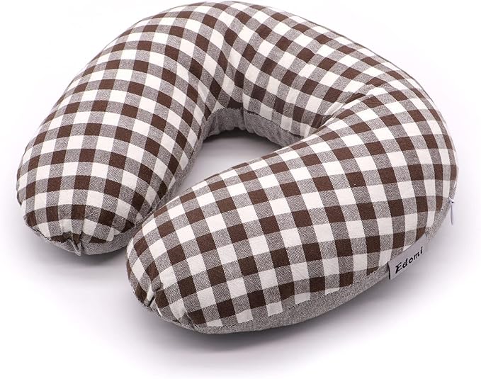 Buckwheat Neck Pillow for Sleeping U Shaped Pillow Cooling Travel Cervical Sleeping Pillow Head Neck Contour Support for Side Sleepers(12x12 inch, AB-Black)