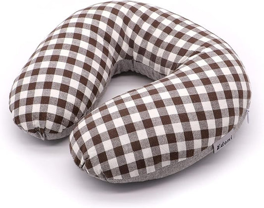 Buckwheat Neck Pillow for Sleeping U Shaped Pillow Cooling Travel Cervical Sleeping Pillow Head Neck Contour Support for Side Sleepers(12x12 inch, AB-Black)