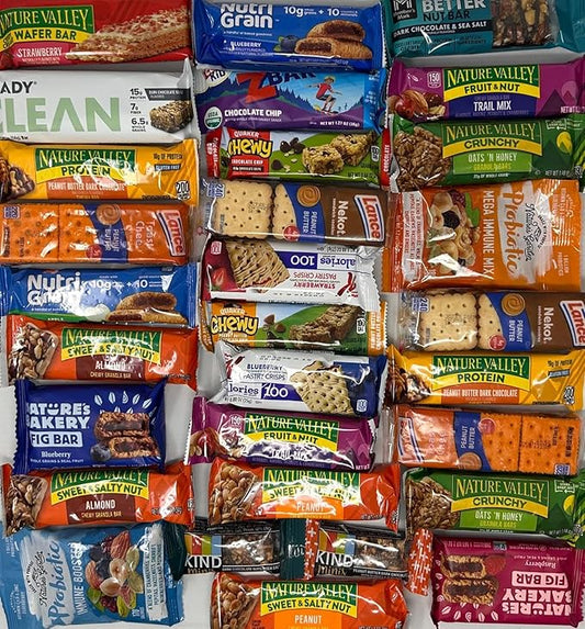 Snack Box Care Package Healthy 30 Count Variety Pack Granola Bars, Office, Travel, Bulk Snack Box, Granola & Nutrition Bars, College, Military, Work, individually wrapped Variety Pack for gifts, breakroom - THS.