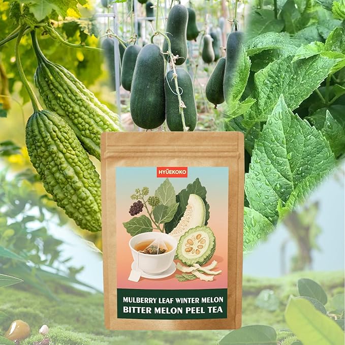 40 Bags Mulberry Leaf Winter Melon & Bitter Melon Peel Tea, Caffeine-Free Natural Ingredients Herbal Tea Bags, Supports Lung Cleanse, No Additives, Daily Enjoyment Tea for Men & Women