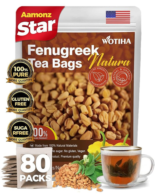 WOTIHA-Natural Fenugreek Tea 200g. 80 Herbal Tea Bags.Non-GMO • Additive-Free • Caffeine-Free • Sugar-Free • Vegan