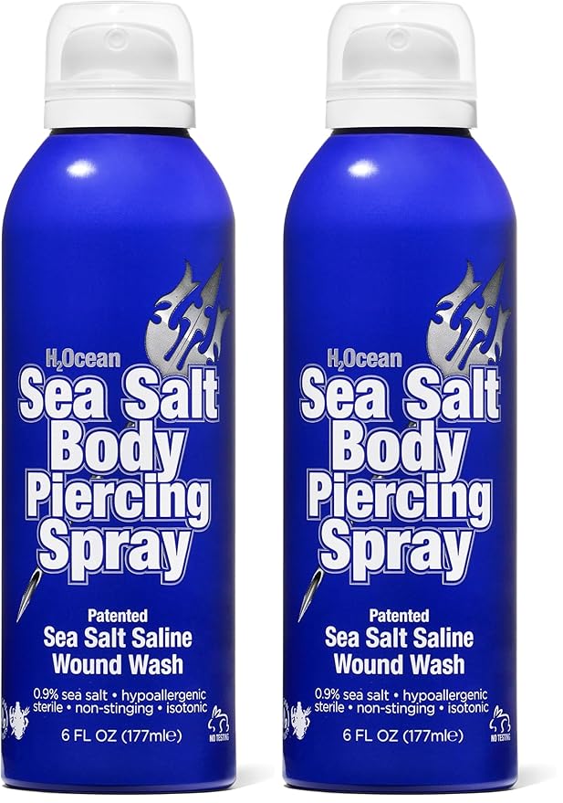 H2Ocean Sea Salt Body Piercing Spray - Saline Piercing Spray for Piercings & Body Modifications - Drug-, Preservative- & GMO-Free Vegan Piercing Aftercare - 6 oz (Pack of 2)