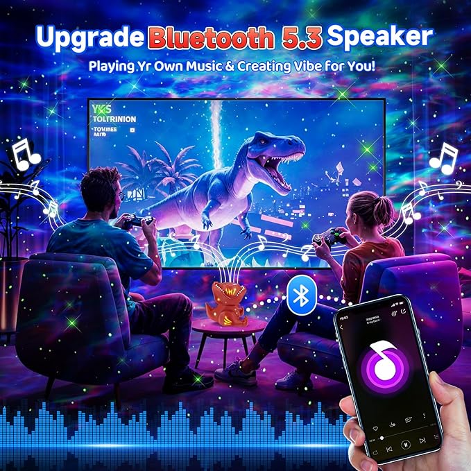Dinosaur Night Light-Projector,22 White Noises+316 Color Modes Galaxy-Lights for Bedroom, Bluetooth Speaker Light for Bedroom, Star-Projector Galaxy Light