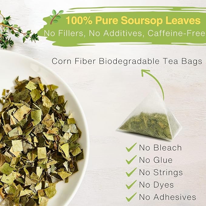 40 Soursop Leaves Tea Bags | Pure Graviola Leaf Tea for Relaxation, Sleep & Detox | Herbal te de Guanabana Tea