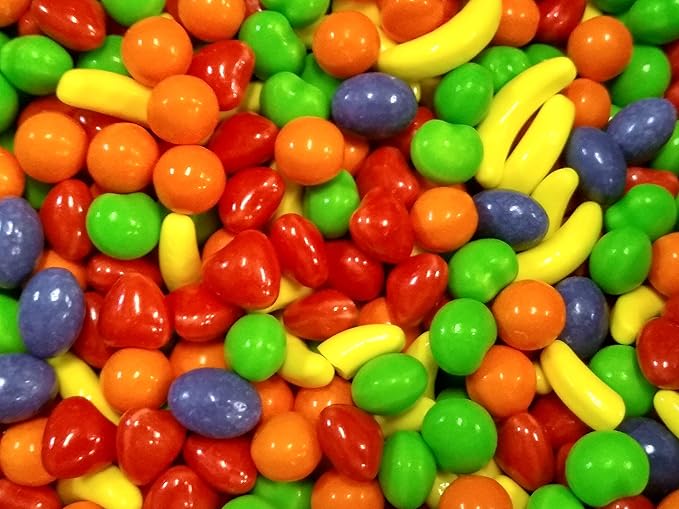 Fresh Assorted Orange Banana Strawberry Grape Green Apple Sweet Hard Crunchy Candy - 1.5 lbs