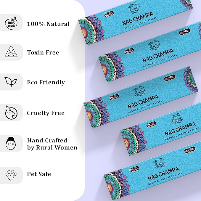Raajsee Nag Champa Incense Sticks (180 gm), 100% Pure Organic Natural Hand Rolled Free from Chemicals - Nag Champa Incense is Perfect for Aromatherapy, Cleansing, Meditation (Pack of 12)