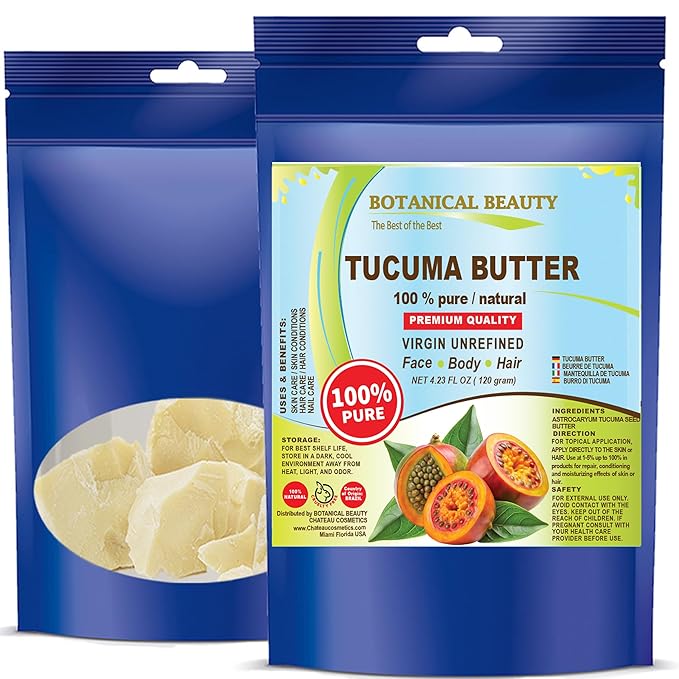 Botanical Beauty Brazilian TUCUMA BUTTER 100% Pure Natural VIRGIN UNREFINED Cold-Pressed for Face, Skin, Body, Hair, Lip, Nails. Rich in Vitamin E. Beauty Moisturizing Nourishing (4.23 Fl Oz)