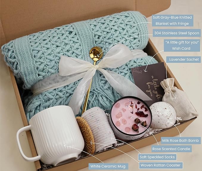 Get Well Gift for Women&Men,Self Care Package - After Surgery, Friendship/Sympathy Gifts for Loss of Loved One, Friendship/Thinking of You/Grief/Bereavement/Miscarriage Gifts (Grey Blue)