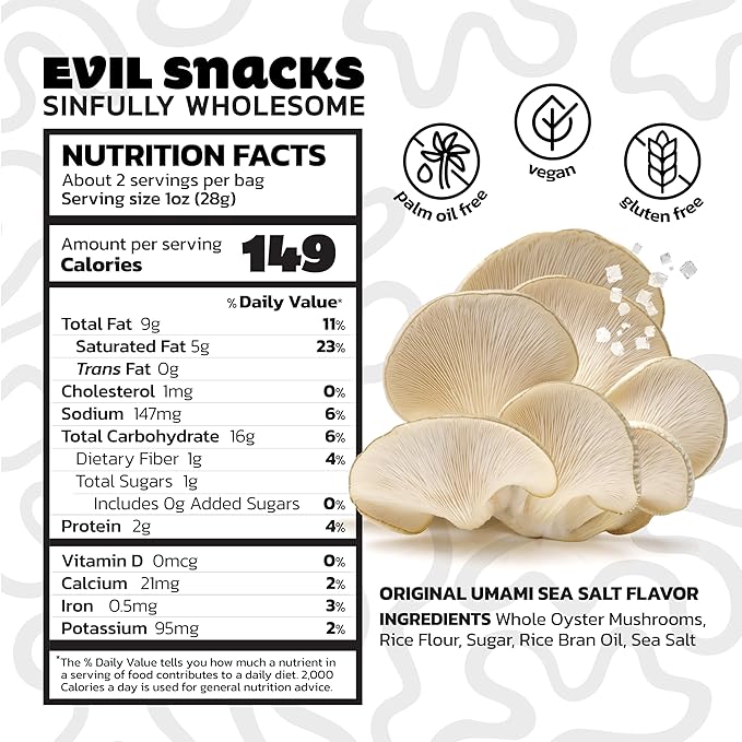 EVIL SNACKS Crunchy Mushroom Chips - Original, Non-GMO Project Verified, Plant-Based, Vegan, Gluten-Free - Nutrient-Packed, On-the-Go Snack - 2 Oz (3 Pack)