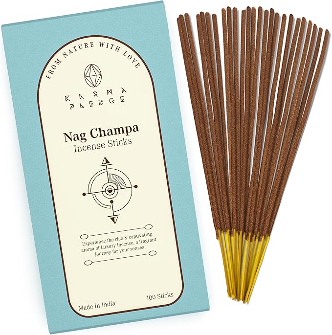 Nag Champa Incense Sticks, Organic Hand Dipped 100 Sticks with Natural Herbs & Aromatic Ingredients, Burn Time 45 to 60 Minutes, Incense for Positivity, Yoga, Meditation, Relaxation, Spiritual Gift