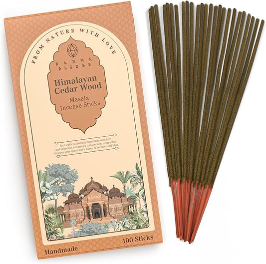 Incense Sticks, Himalayan Cedarwood Incense, Pack of 100 Stick, Hand Rolled Aromatic Masala Made with Natural Ingredients, 45-60 Min Burn Time, Best for Home Fragrance, Meditation, Yoga, Relaxation