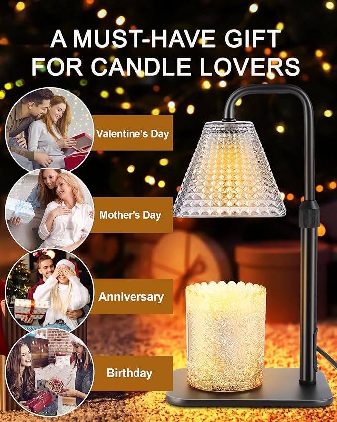 Candle Warmer Lamp with Timer Dimmer - Birthday Gifts for Women Mom House Warming Gift New Home Room Decor, Adjustable Height Wax Melt Warmer Lamp for Scented Jar Candles with 2 Bulbs