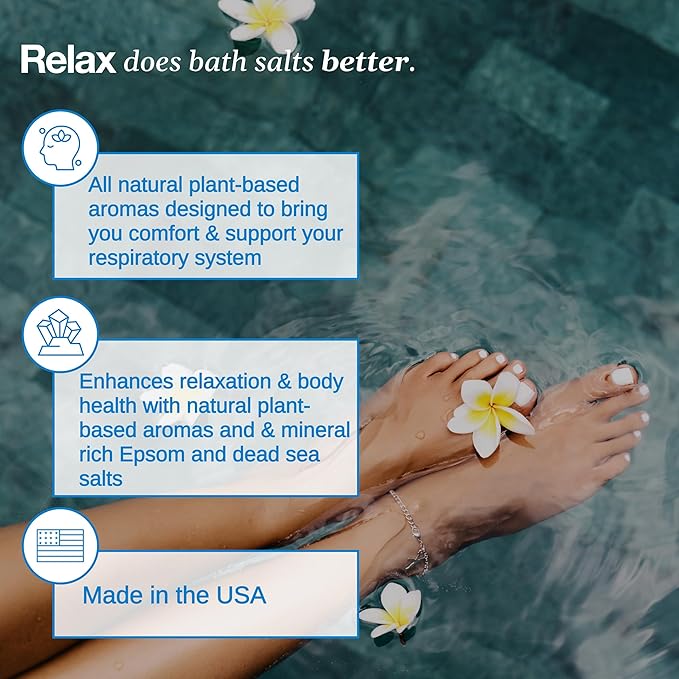 Relax Spa & Bath, Epsom & Dead Sea Salts, Aromatherapy Bath Salts for Hot Tub, Bath, or Spa, Infused with Magnesium, Tropical Rain Scent