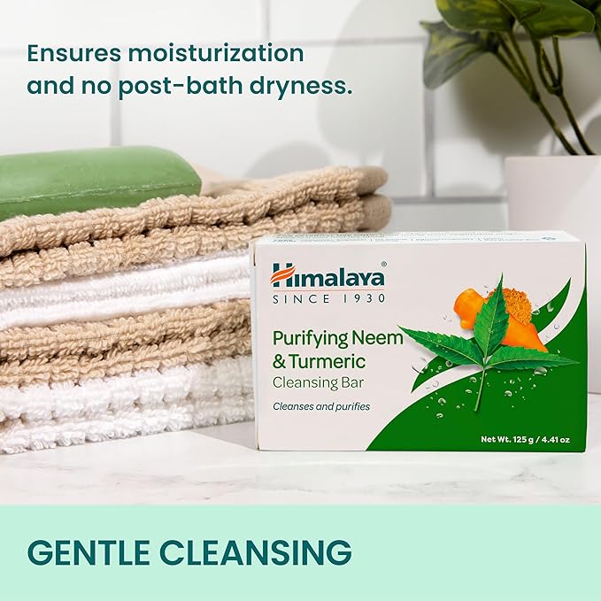 Himalaya Purifying Neem & Turmeric Cleansing Bar, Face and Body Soap for Soft and Clear Skin, 4.41 oz, 12 Pack