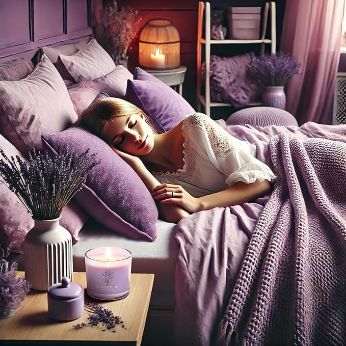 Lavender Candle, Scented Candles Gift Set for Stress Relief, 6 Votive Candles for Women and Men, Birthday Candle Gifts for Women, Christmas Candles for Women (Purple, 14 oz)