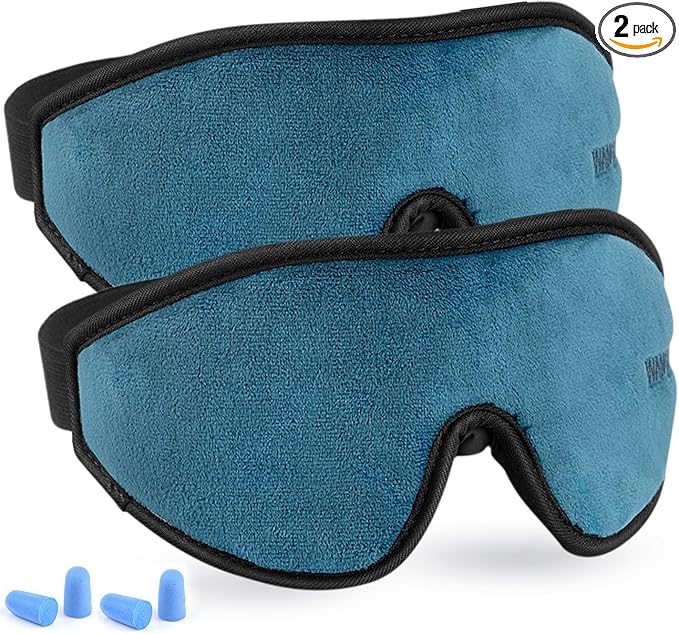 Adjustable Eye Sleep Mask - LYOOLY 2 Pack Upgraded 3D Contoured Sleeping Masks for Men Women - 100% Blackout Eye Shades Blindfold Eye Cover for Complete Darkness and Free Movement of The Eyes (Blue)