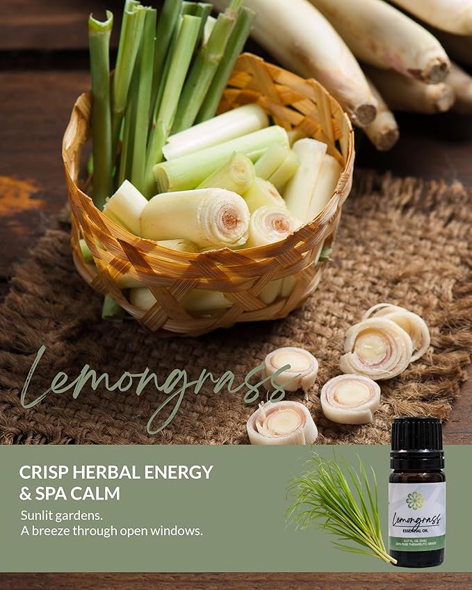 Essence Lemongrass Essential Oil – Pure & Therapeutic Grade – Perfect for Aromatherapy, Diffusers & Recharging Essence Nasal Diffuser Rings – Natural Stress & Mood Support (5mL)