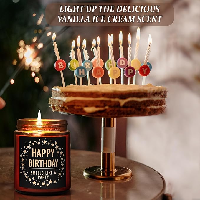 Funny Happy Birthday Gifts for Best Friend Women Men - Birthday Party Candle - Bday Presents for Mom Wife Sister Girlfriend Daughter Coworker - Relaxing Vanilla Ice Cream Soy Candle for Her