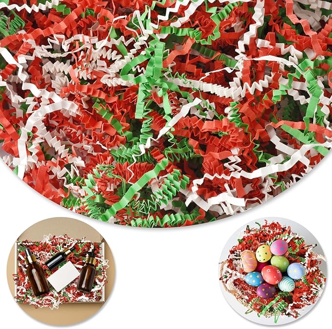 Christmas Crinkle Paper Filler, 1/2LB(8 oz) Shredded Paper For Gift Baskets, White bridesmaid proposal gifts, Crinkle Cut Paper Shred For Birthdays, Weddings,Boxes Bags, Basket Filler, Anniversaries, Gift Wrapping