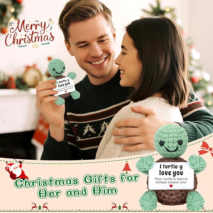 Funny Turtle Crochet Gifts for Her Him, I Love You for Wife Husband, Small Gifts for Girlfriend Boyfriend, Cute Anniversary Birthday, Emotional Positive Crochet Turtle