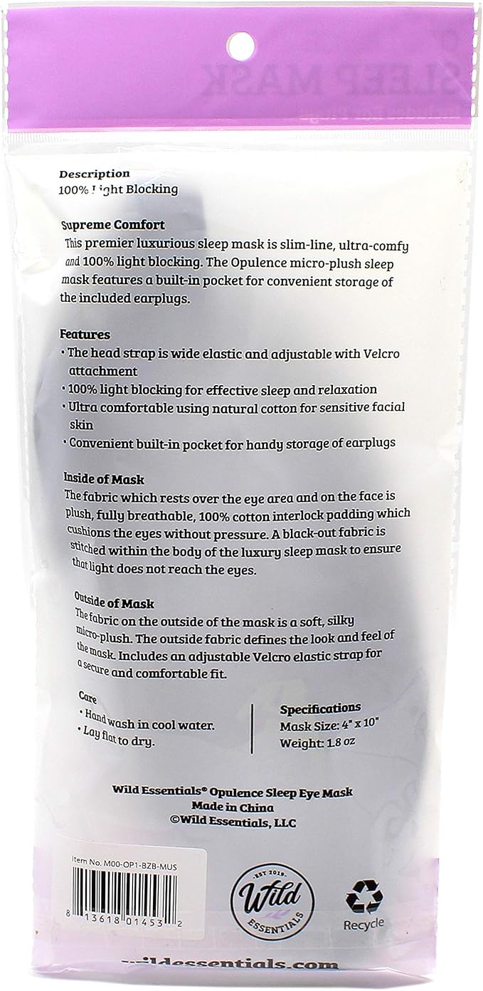 Dream Essentials Opulence Micro Plush Sleep Mask with Earplugs and Pocket in Front of mask - Black Velvet