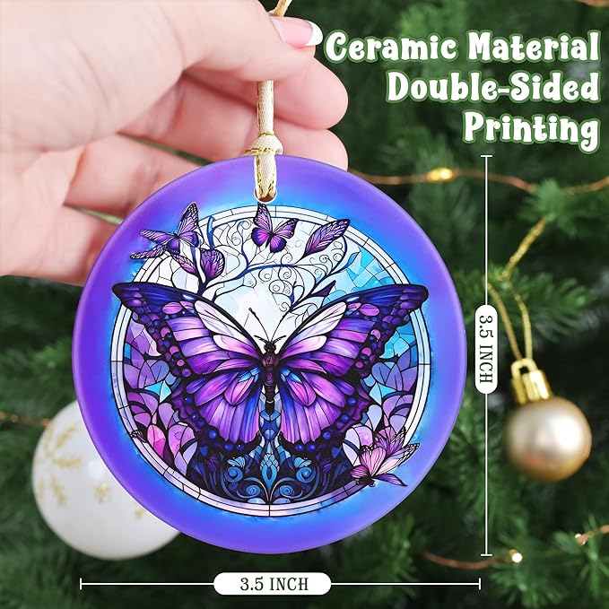 Butterfly Ceramic Christmas Ornament - 3.5 Inch Hanging Decoration for Christmas Tree, Gift Exchange or Holiday Presents