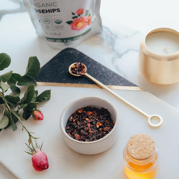 Elanen Naturals Organic Rose Hips 1 lb. (16 oz.), USDA Certified Organic Rosehip Tea, Dried Rose Hips, Whole Rosehips Bulk, Cut & Sifted