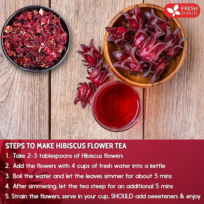 FreshDrinkUS, Premium 21oz Hibiscus Flowers, 100% Natural & Pure from Hibiscus Flowers, Hibiscus Flower Herbal Tea, No Additives, No Caffeine, Vegan