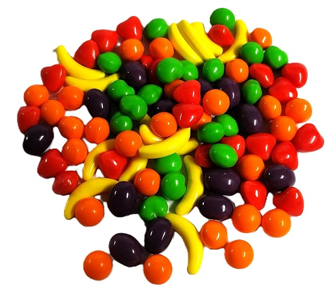 Fresh Assorted Orange Banana Strawberry Grape Green Apple Sweet Hard Crunchy Candy - 1 lb