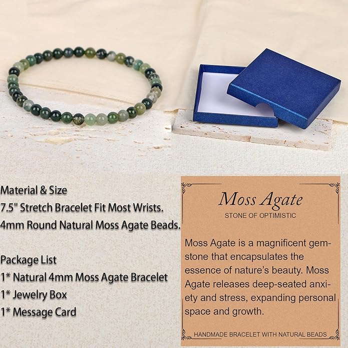 LPBeads Handmade Natural Gemstone Stretch Elastic Bracelet Healing Crystal Round Stone Beads Jewelry Gifts for Women Men