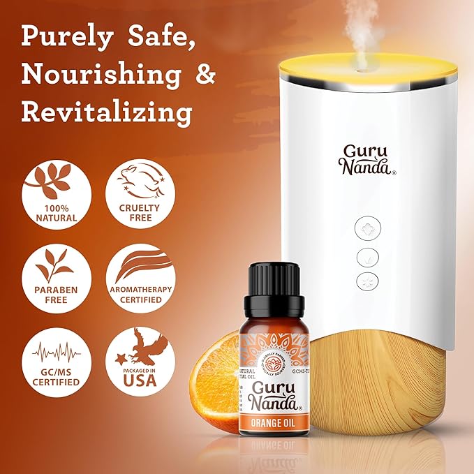 GuruNanda Orange Essential Oil, 100% Pure, Natural & Undiluted Aromatherapy Oil for Diffusers & DIY Recipes, Uplifts Mood & Supports Glowing Skin (0.5 Fl Oz)