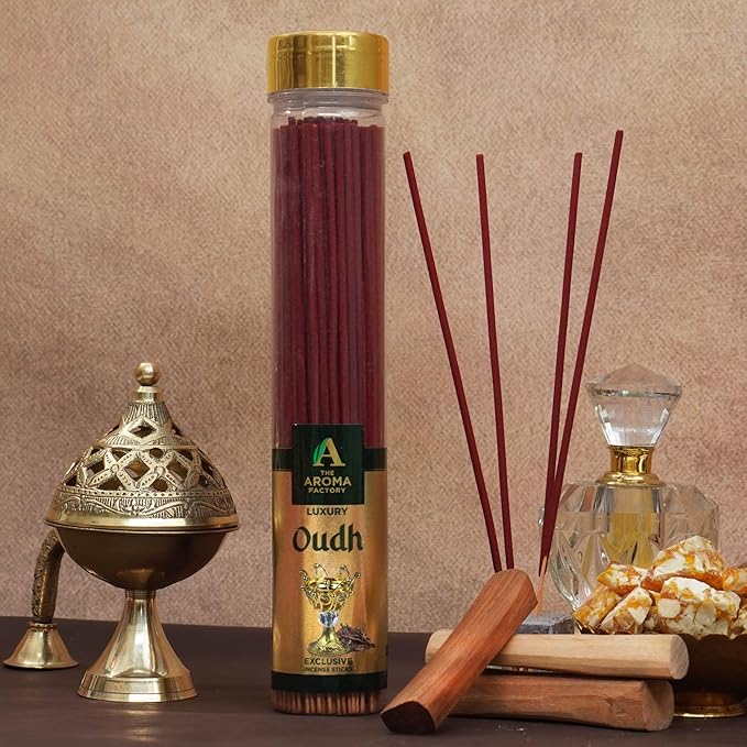 The Aroma Factory Oudh Charcoal Free Incense Stick, Scented Agarbatti, 100% Herbal Premium Aromatherapy, Meditation Prayer Relaxation, Crafted for Luxury Seekers (100g)