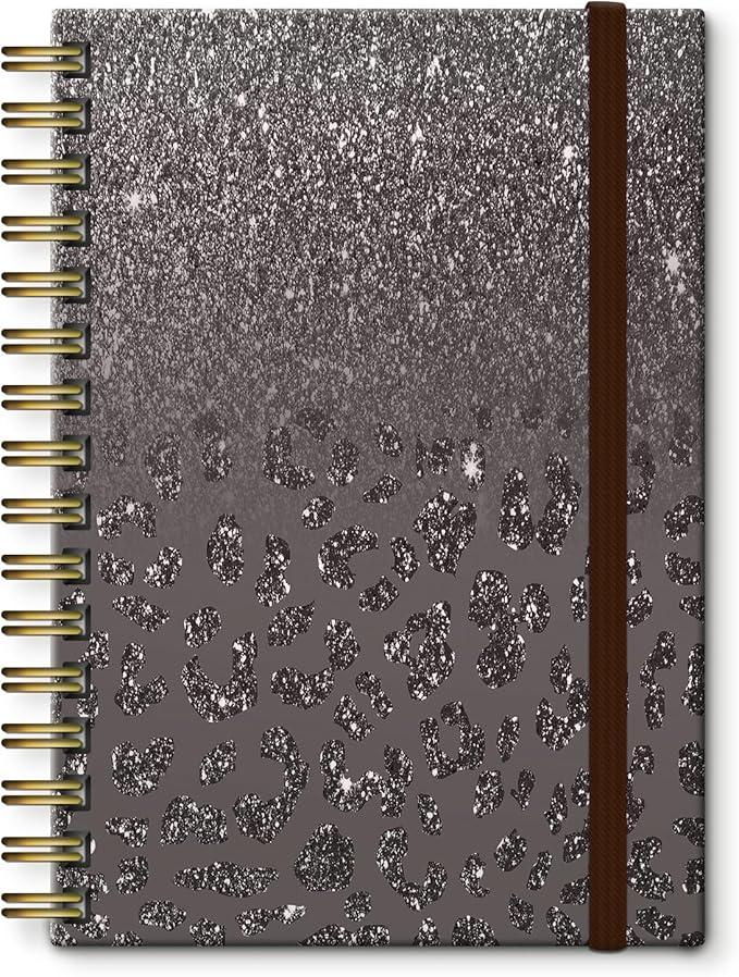 Cute Spiral Notebook, Journal for Women, Hardcover Spiral Journal, 5.5 x 8.3 Inches, 120 Pages,100gsm Paper, for Gifts Nurse Teacher Women Office Supplies(Black Leopard)