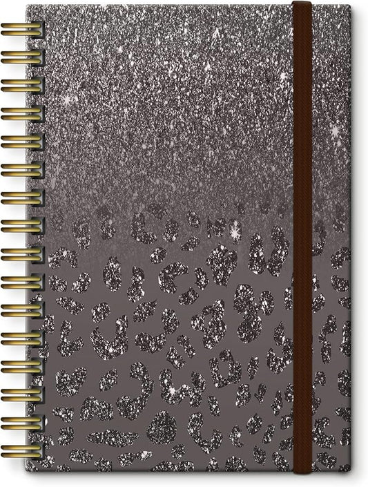 Cute Spiral Notebook, Journal for Women, Hardcover Spiral Journal, 5.5 x 8.3 Inches, 120 Pages,100gsm Paper, for Gifts Nurse Teacher Women Office Supplies(Black Leopard)