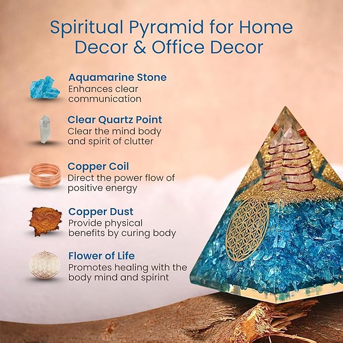 Orgone Aquamarine Pyramid – Handcrafted Healing Crystal for Positivity, Courage, Meditation, Yoga, Reiki & Chakra Balancing
