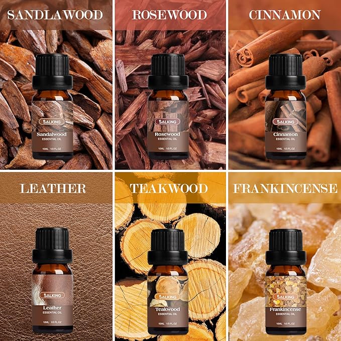 SALKING Woodsy Essential Oils Set for Men, Masculine Essential Oils, 12 x 10ml Natural Fragrance Essential Oils for Diffuser, Candle & Soap Making, Manly Essential Oil Gift for Husband