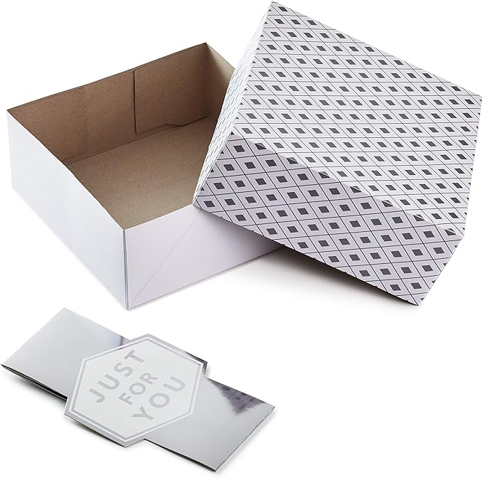 Hallmark 10" Large Gift Boxes with Wrap Bands (2-Pack: Silver and White, "Just For You") for Weddings, Graduations, Christmas, Birthdays, Wrapped Treats and Cookies