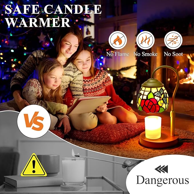 Candle Warmer Lamp with Timer Dimmer, Butterfly Tiffany Style Stained Glass Candle Lamp Warmer, Adjustable Wax Melt Warmer with 2 Bulbs for Small Jar Candles Birthday Gifts for Women Mom Friend