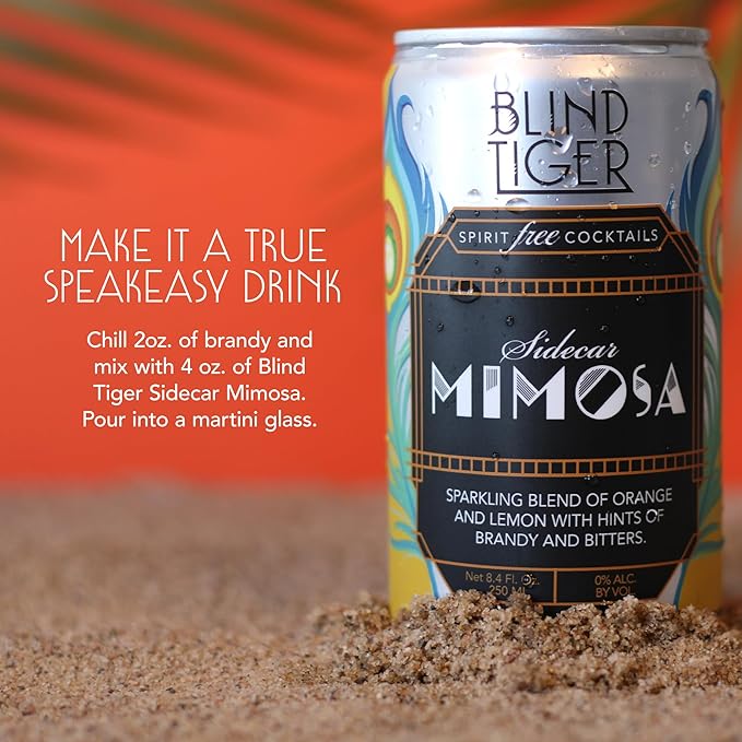 Blind Tiger Sidecar Mimosa 8-Pack | Orange, Lemon & Bitters Non-Alcoholic Sparkling Mocktail| Crafted with Natural Ingredients | Mixers, Cocktails, Mocktails | 8.4 fl oz Cans