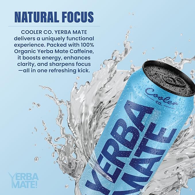 COOLER CO. | YERBA MATE | 12 Pack | 100% Organic Yerba Mate Caffeine | 150 mg Caffeine | 3 Organic Ingredients | Natural Ingredients | No Artificial Colors or Stimulants | Blue Balance Flavor
