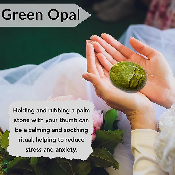 Amazing Gemstone Green Opal Crystals and Healing Stones - Large Palm Stone Crystals Piedra - Crystal for Good Luck, Balanced Positive Energy, Meditation - Unique Stocking Stuffers Gifts for Women, Men