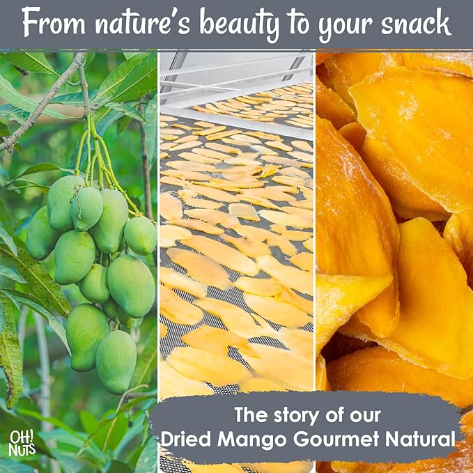 Oh! Nuts Dried Mango Gourmet Natural - 1 lb - Dried Fruit Slices - No Sugar Added - Dehydrated Fruit Bites - Packed in New York Zip-Seal Bag for Exceptional Freshness