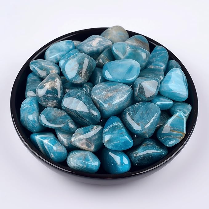Blue Apatite Healing Crystal Stone Set - 24 Pieces, 0.6" Natural & Polished Stones for Healing, Meditation, Reiki, Chakra, Crafting & Decoration
