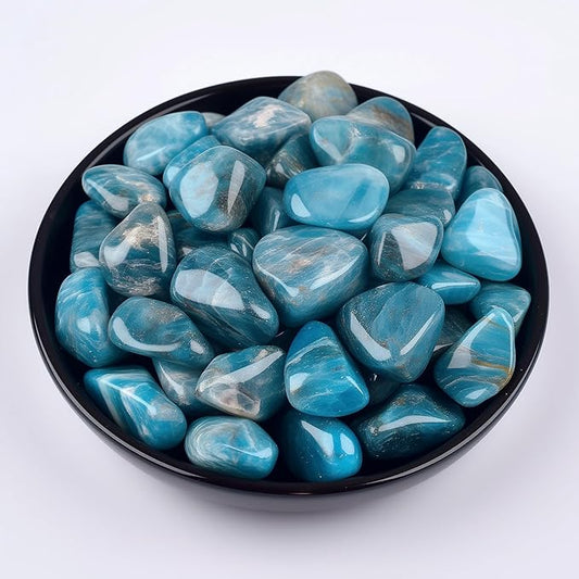 Blue Apatite Healing Crystal Stone Set - 24 Pieces, 0.6" Natural & Polished Stones for Healing, Meditation, Reiki, Chakra, Crafting & Decoration