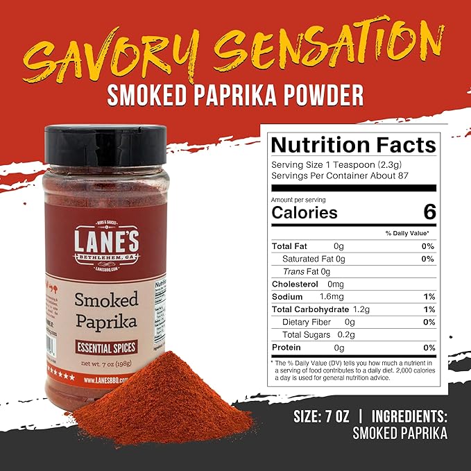 Lane's Smoked Paprika Powder, All-Natural Smoked Paprika Seasoning, Goes Well with Meat, Pork, and Vegetables Smoky Paprika Spice, Made in USA, 7 Oz