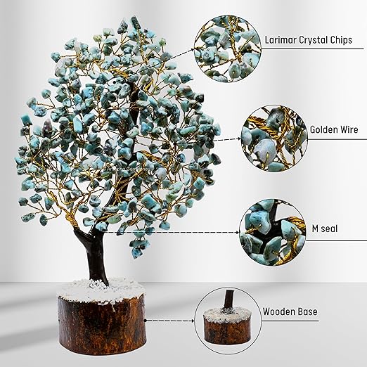 Amazing Gemstone Crystals and Healing Stones Birthday Gifts for Women - Larimar Crystal Tree of Life Home Decor Stocking Stuffers, Bookshelf, Room, Meditation Gift for Mom Dad, Unique Birthday Gifts