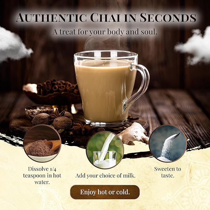 Blue Lotus Chai - Traditional Masala Chai - Makes 17 Cups - 0.5 oz Pouch Masala Spiced Chai Powder with Organic Spices - Instant Indian Tea No Steeping - No Gluten
