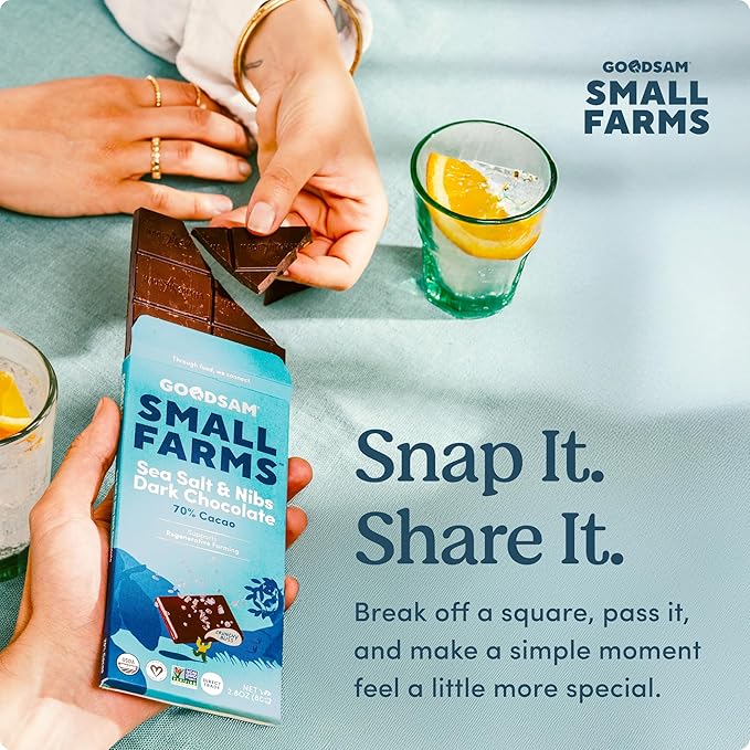 GoodSAM Organic Sea Salt & Nibs 70% Dark Chocolate (Pack of 3) - Non GMO, Vegan, Regenerative Farming, Direct Trade