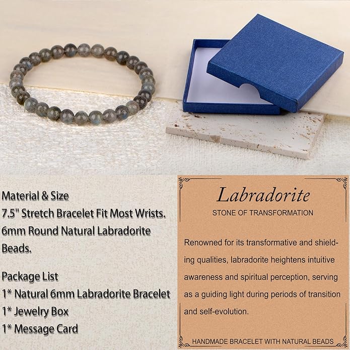 LPBeads Handmade Natural Gemstone Stretch Elastic Bracelet Healing Crystal Round Stone Beads Jewelry Gifts for Women Men